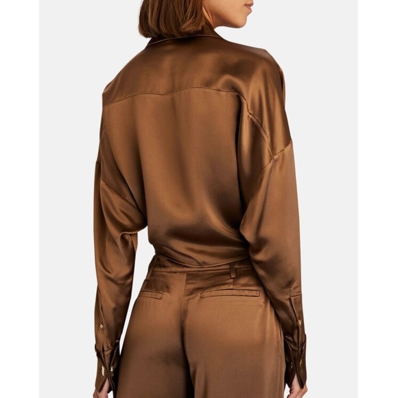 NWT RETROFETE Cognac Satin Low Rise Wide Leg Tailored Eliza Trousers M - Picture 6 of 9